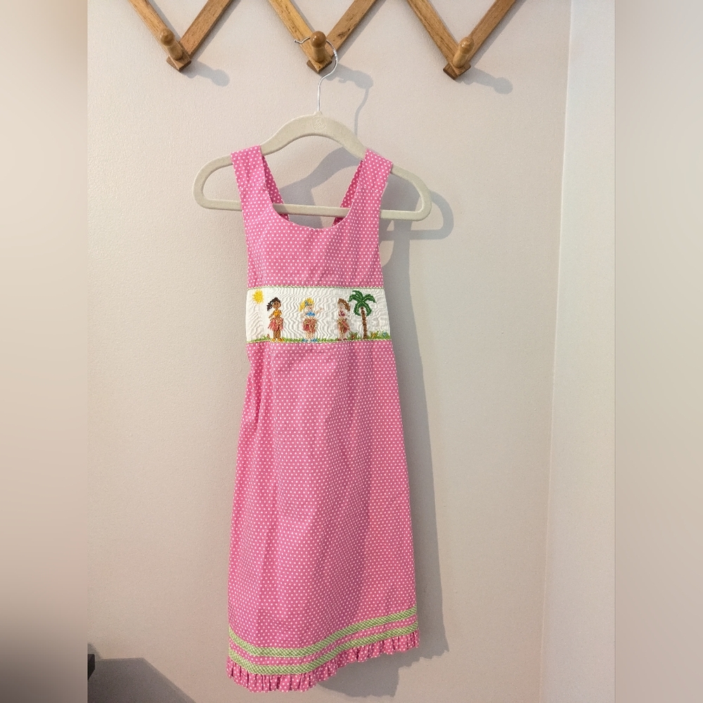 Vive La Fete Vintage Pink Polka Dot Smocked Embroidery Sundress